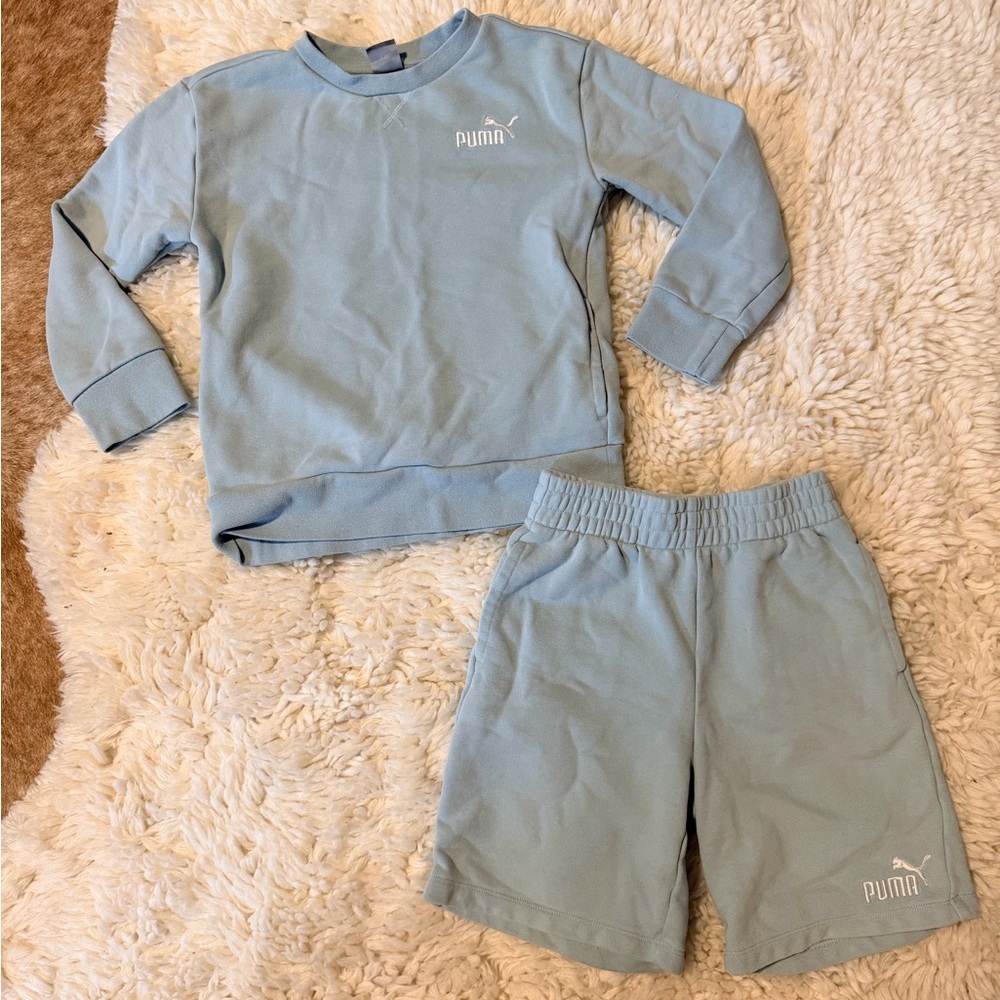 Puma Kids Light mint Sweatshirt & Shorts Matching Set